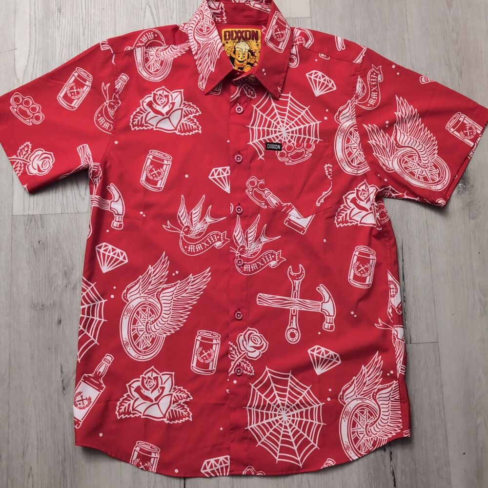 Dixxon PARTY BOY 10 YR Short Sleeve Party Shirt Men's Medium Red Short Sleeve